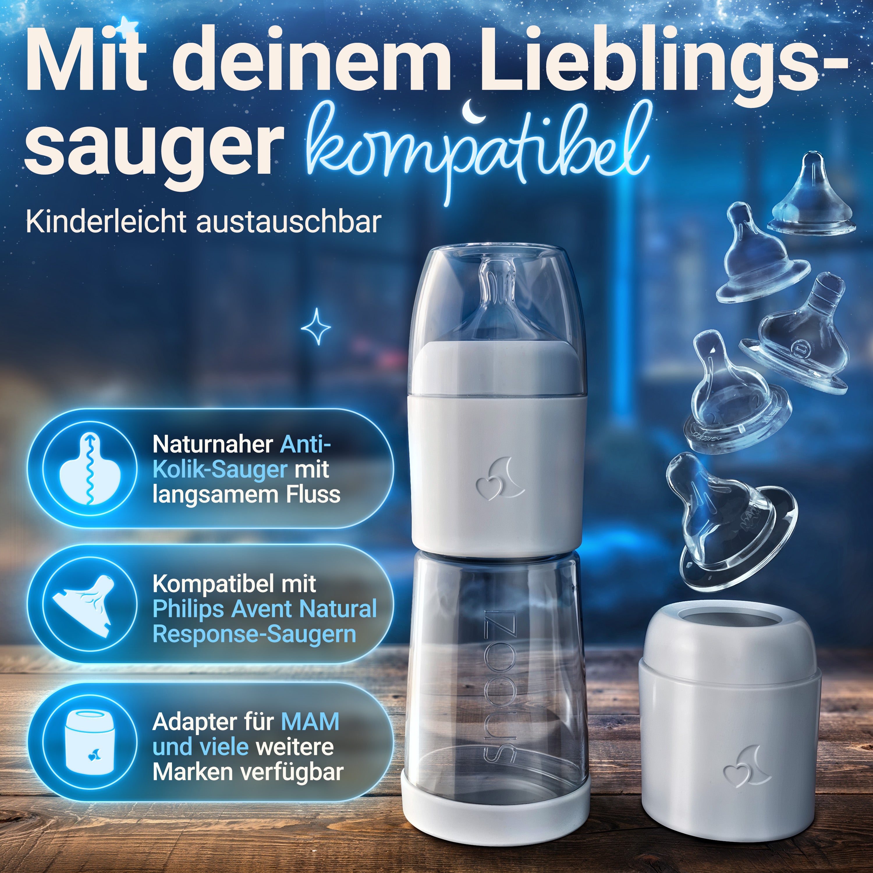 snoozi Set: Nachtflasche mit Flaschenwärmer