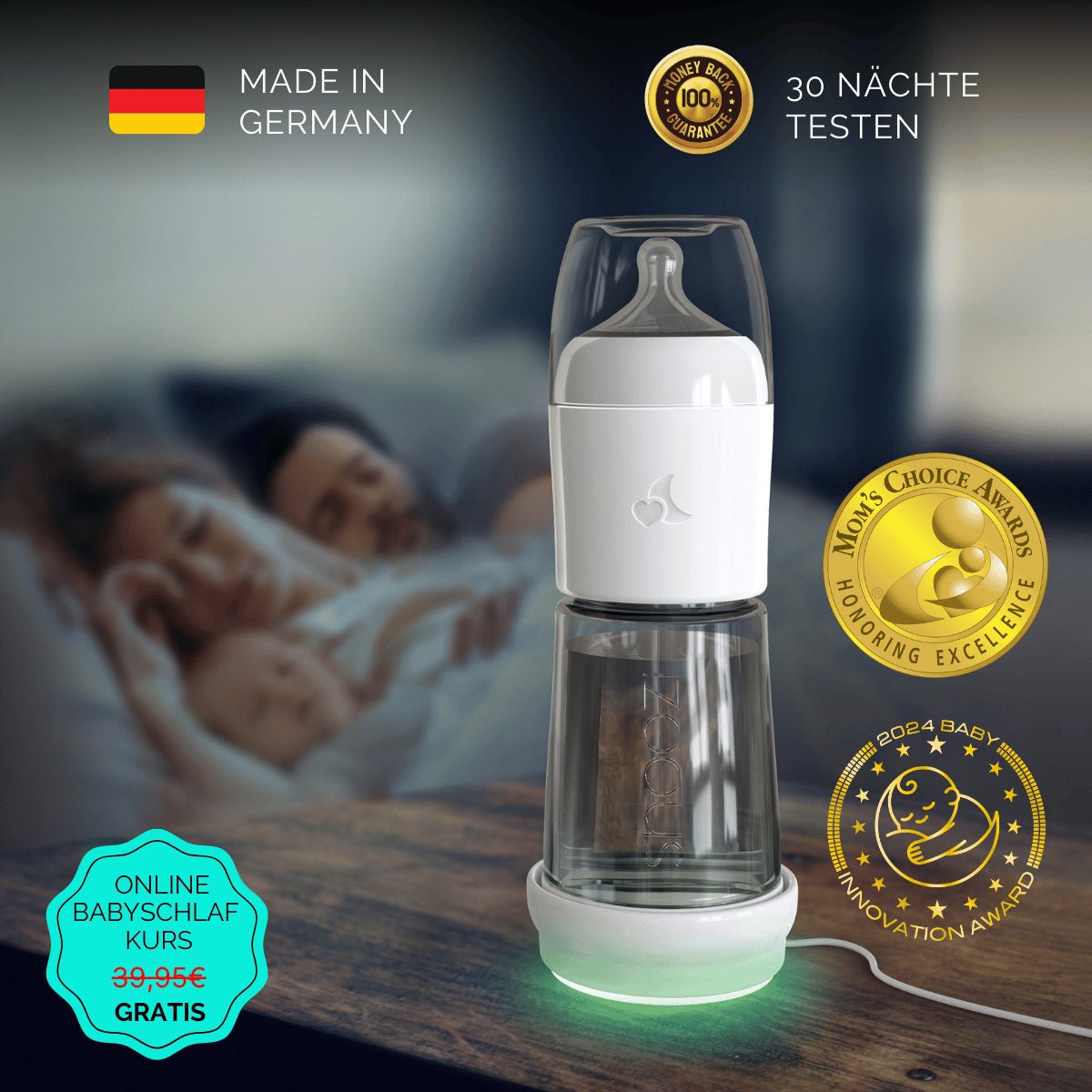 snoozi Set: Nachtflasche mit Flaschenwärmer - Snoozi