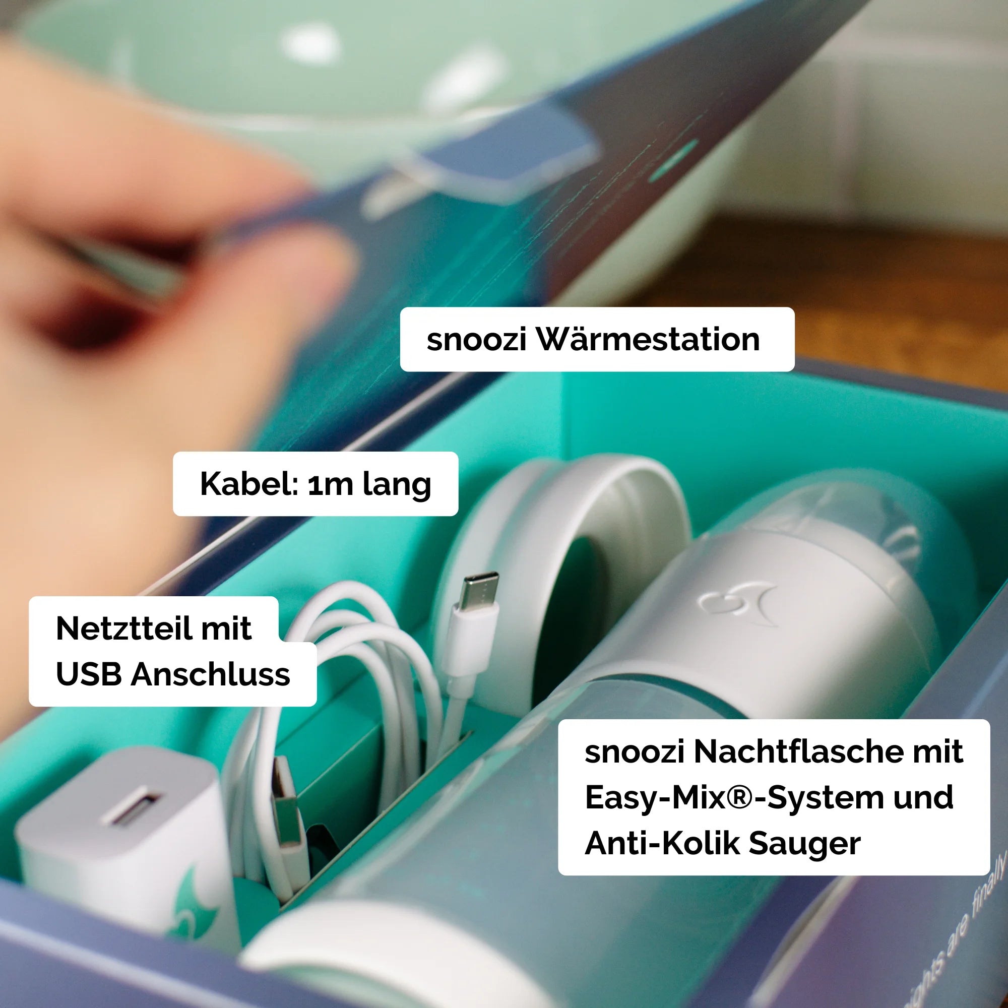 snoozi-Nachtflasche-mit-Flaschenwarmer-pakungsinhalt